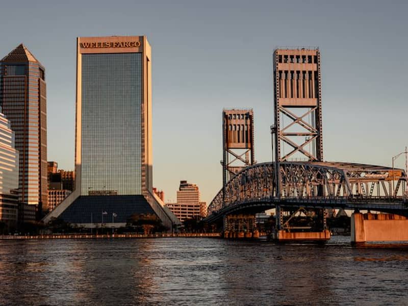 Jacksonville downtown towers and the Main Street Bridge at sunset