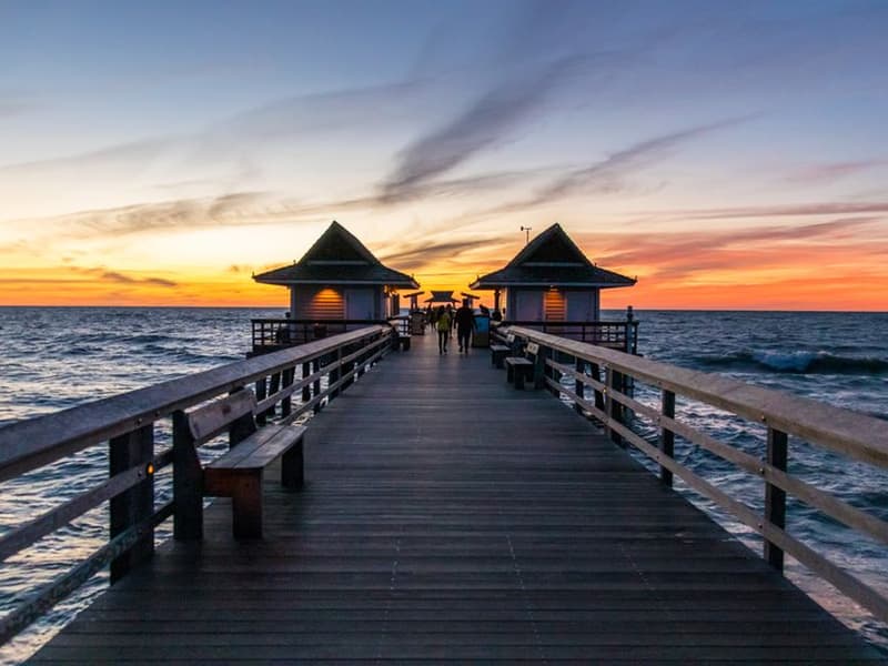 Naples Pier at sunset over the Gulf of Mexico