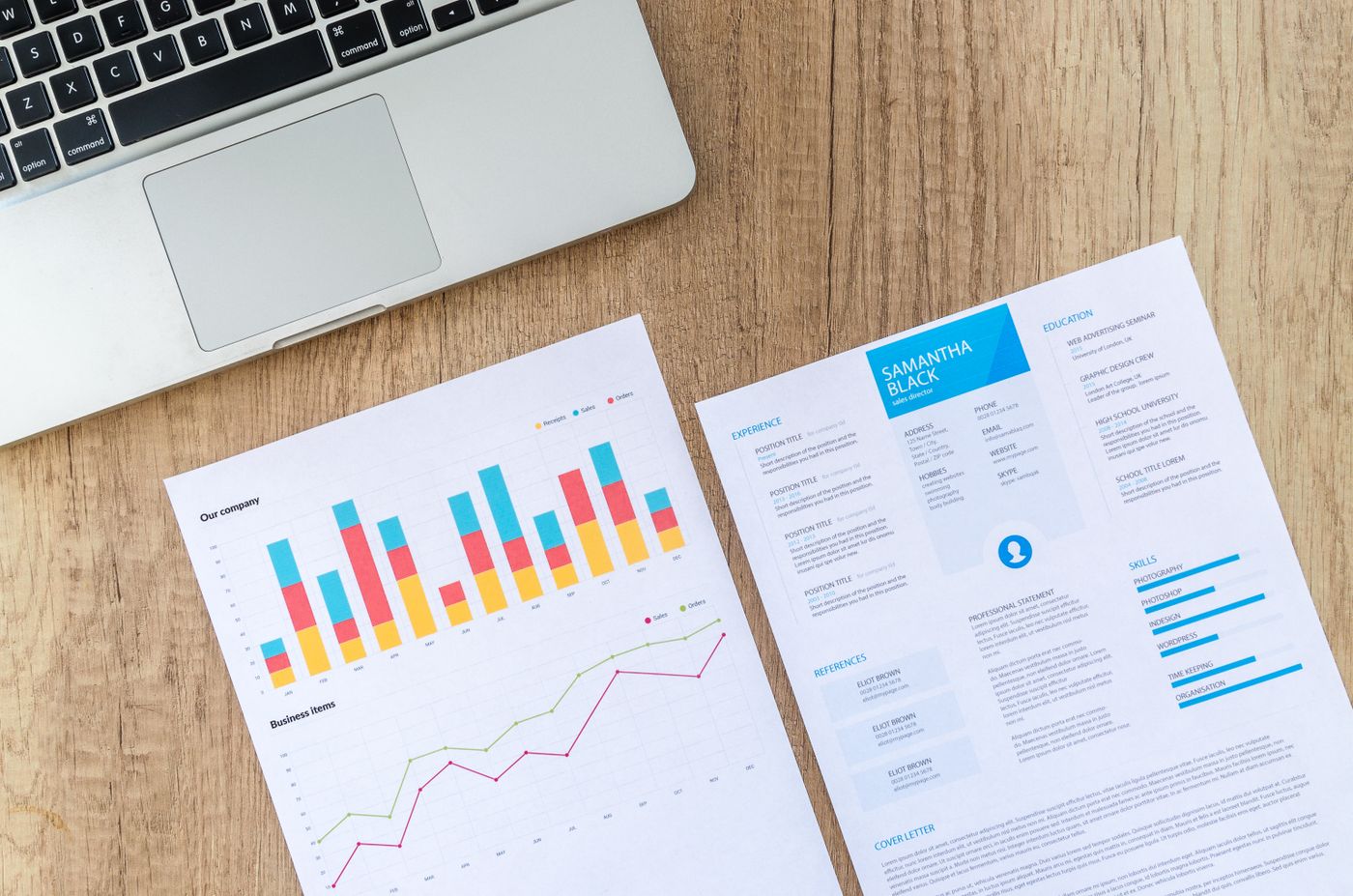 Colorful analytics and growth charts on a desk